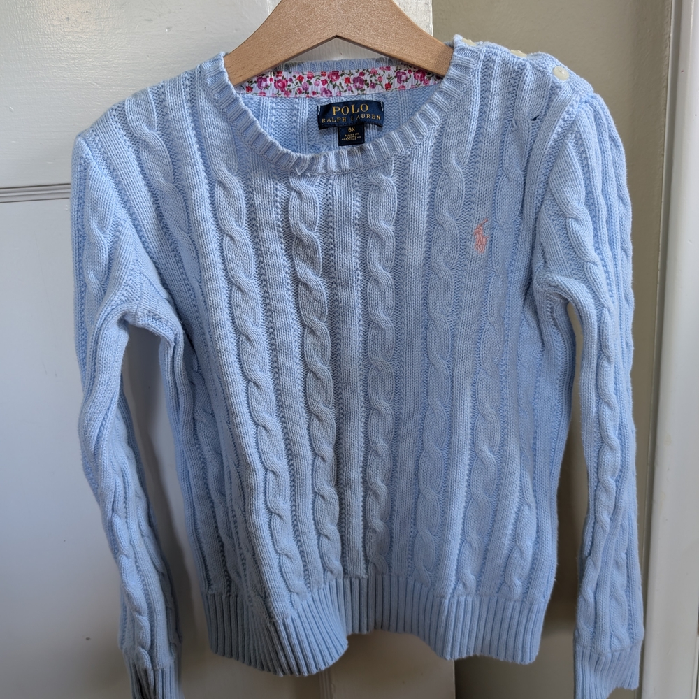 Polo by Ralph Lauren Girls' Light Blue Cable Knit Sweater